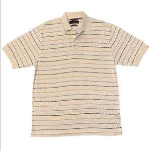 NWT Greg Norman White w/ Black/Purple/Tan Stripes Polo Shirt Men’s Large